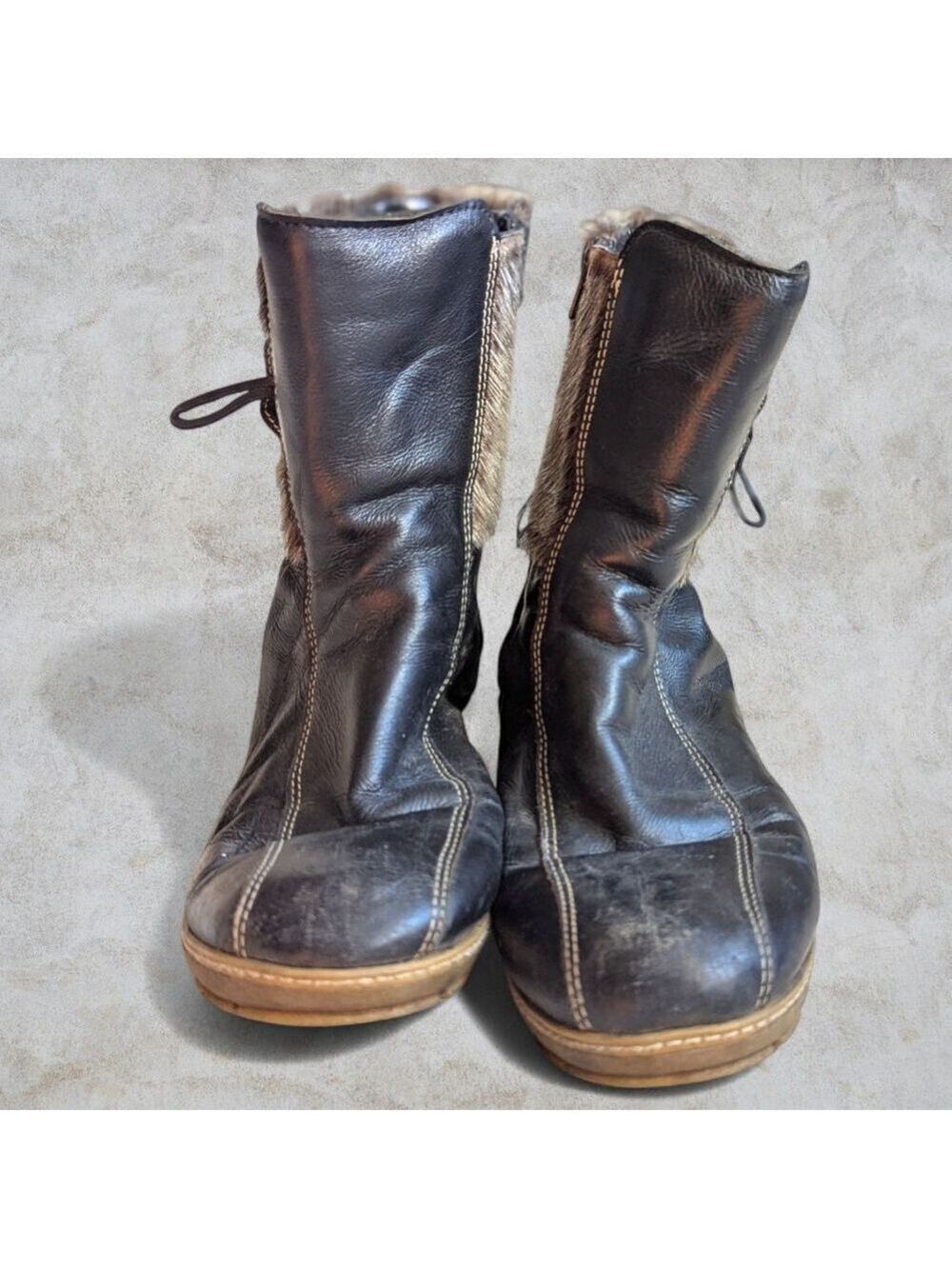 BILODEAU | Leather Winter Ankle Boots With Seal Fur Trim Size 9.5 - Picture 5 of 13